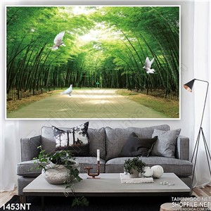 Tranh đường tre xanh in uv