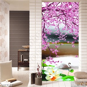Tranh cành đào sà mặt sông