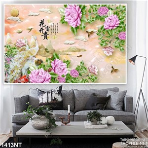 Tranh hoa mẫu đơn tím