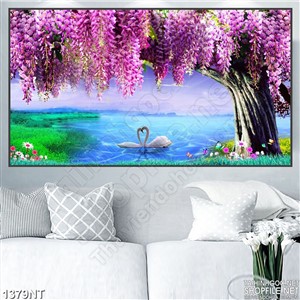 Tranh hồ thiên nga và gốc cây