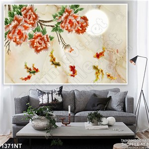 Tranh mẫu đơn và cá