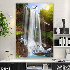 Tranh cánh cò bên thác nước