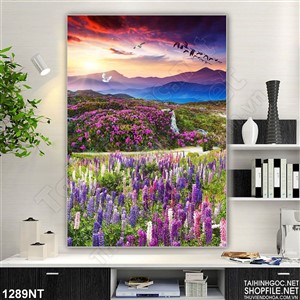 Tranh cánh đồng hoa tím