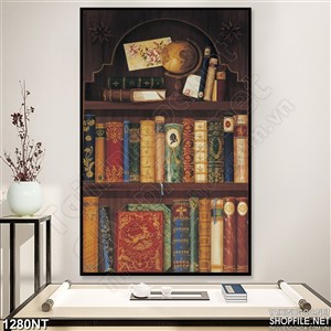 Tranh 3d tủ sách