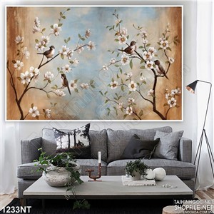 Tranh hoa đào trắng