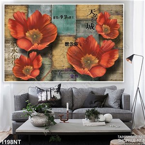 Tranh tường hoa đỏ