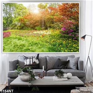 Tranh rừng hoa lúc bình minh