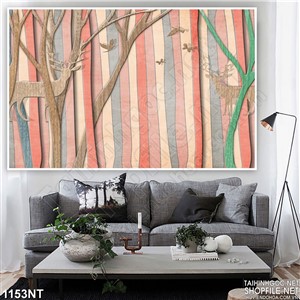 Tranh vẻ rừng và hươu in uv