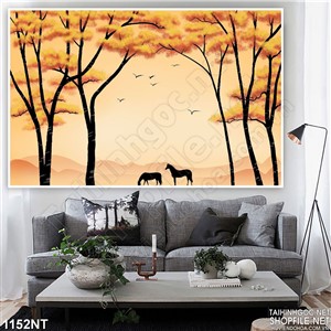 Tranh 3d rừng thu hoàng hôn