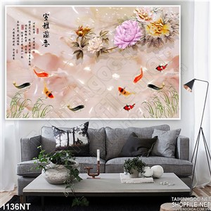 Tranh cá chơi hoa in uv