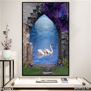 Tranh hồ thiên nga in uv