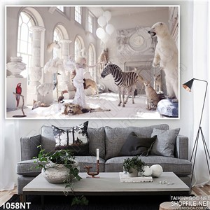 Tranh  mỹ nhân và bầy thú