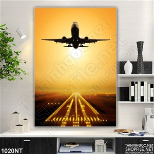 Tranh máy bay cất cánh in uv