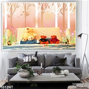 Tranh khu rừng thú bông in uv