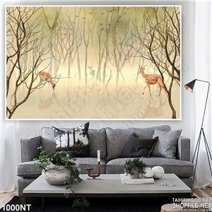 Tranh rừng hươu mờ sương