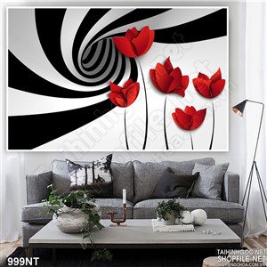 Tranh hoạ tiết nền hoa đỏ