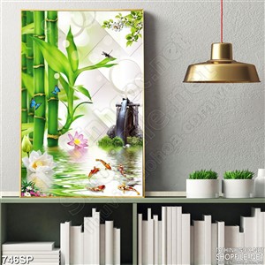 Tranh psd lá trúc và cá koi