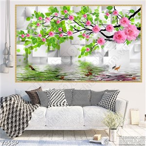 Tranh hoa hồng và lá xanh