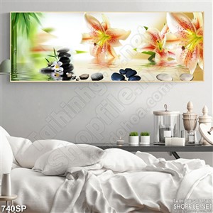 Tranh đẹp spa hoa lan cam và đá đen