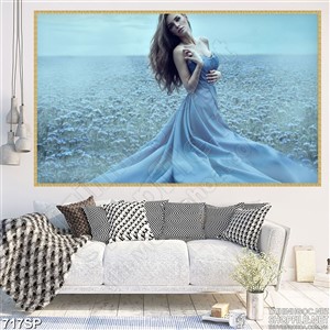 Tranh nhiếp ảnh cô gái váy xanh