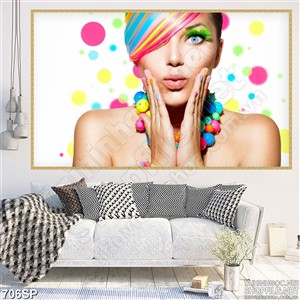 Tranh  đẹp cô gái tóc nhiều màu in uv