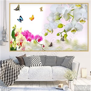 Tranh psd thiên nhiên hoa lan bướm