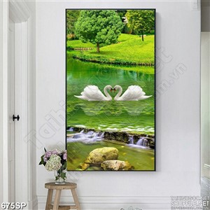 Tranh in uv hồ sen và thiên nga