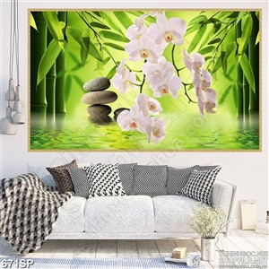 Tranh spa hoa lan bên suối