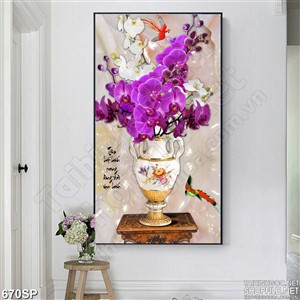 Tranh spa chậu hoa lan cổ điển