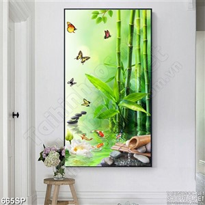 Tranh spa trúc và bướn vườn hoa