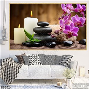 Tranh spa đẹp hoa lan và nến