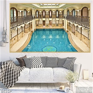 Tranh cảnh thiên nhiên hồ bơi