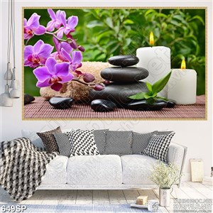 Tranh hoa lan hồng và đá đen nóng
