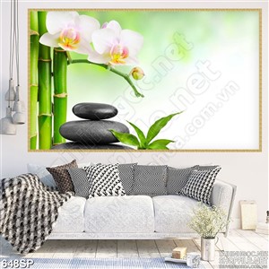 Tranh đẹp in spa hoa lan và đá cuội