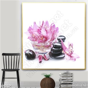 Tranh hoa lan và đá đen spa