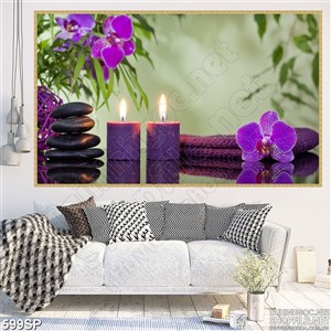 Tranh ánh nến tím thư giãn và hoa lan