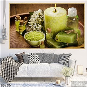 Tranh đẹp ánh nến xanh lá và muối khoáng