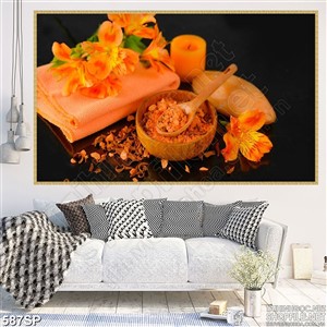 Tranh spa hoa lan cam và nến