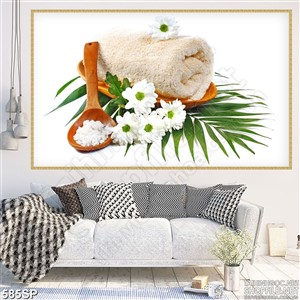 Tranh in spa đẹp khăn và hoa cúc