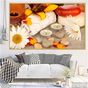 Tranh in uv hoa lan cam và nến