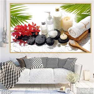 Tranh đẹp dụng cụ dầu thơm và lá dừa