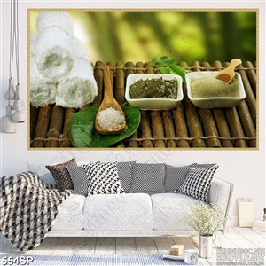 Tranh thiên nhiên lá xanh và mặt nạ thư giãn