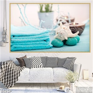 Tranh đẹp sò biển và khăn xanh