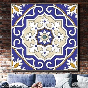 Tranh gạch dán tường in 3d họa tiết ô vuông màu xanh