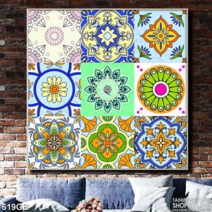 Tranh gạch trang trí in 3d họa tiết ô vuông màu xanh