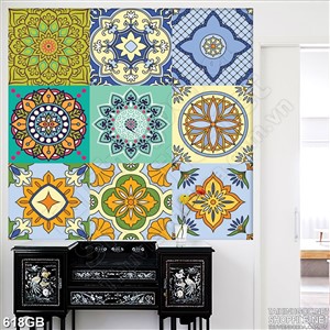 Tranh gạch trang trí in bếp họa tiết ô vuông