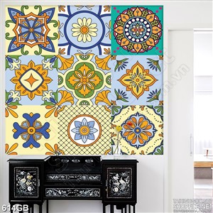 Tranh gạch ốp tường in nghệ thuật họa tiết màu xanh