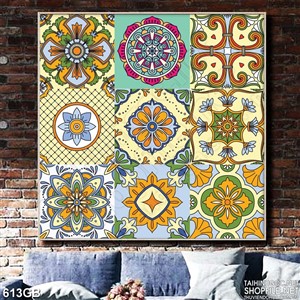 Tranh gạch ốp tường in nghệ thuật họa tiết hoa xanh