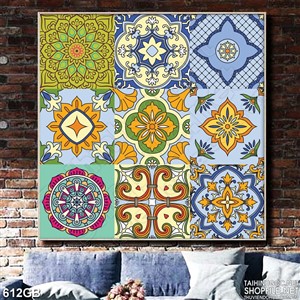 Tranh gạch ốp tường in chất lượng họa tiết hoa xanh