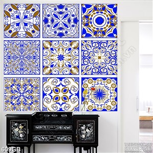 Tranh gạch họa tiết xanh trang trí tường
